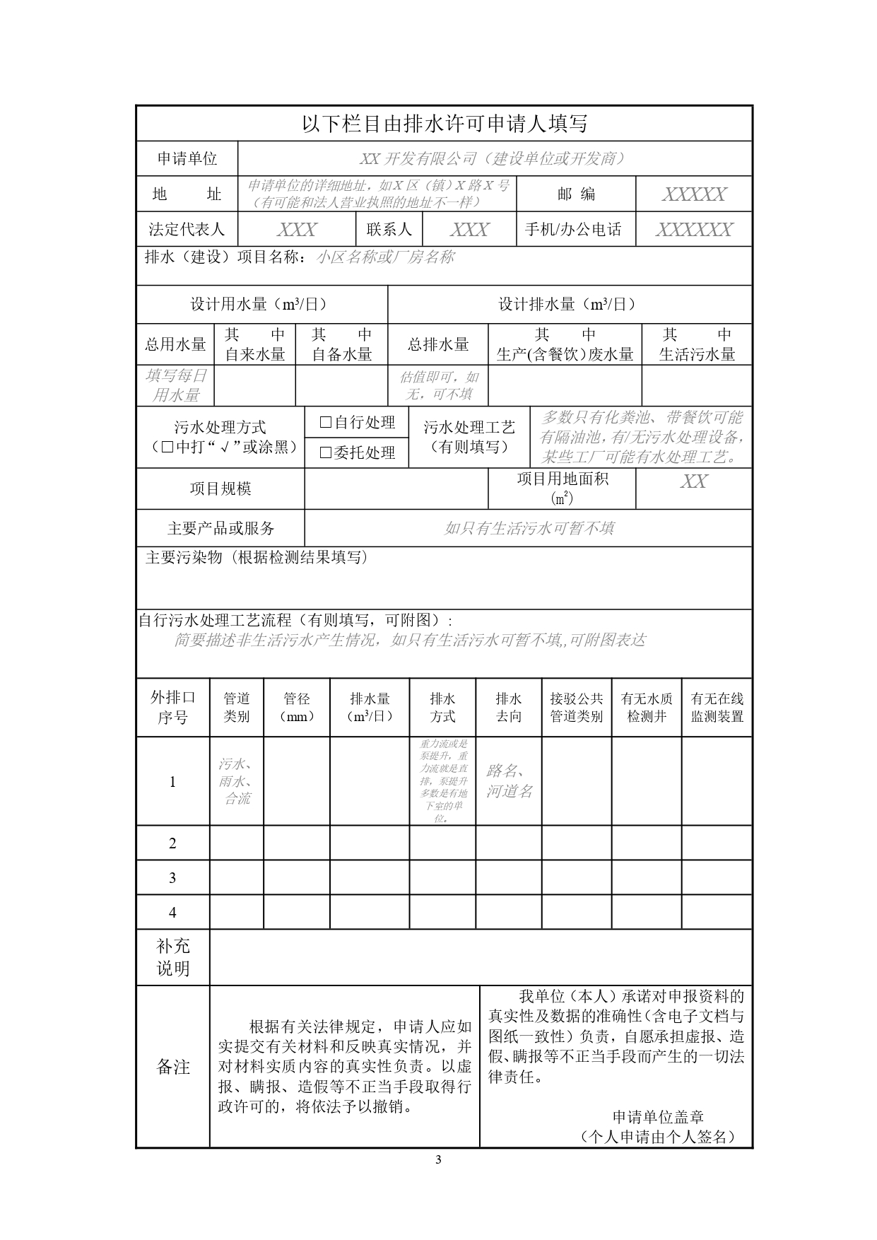 东莞市城市排水许可申请表(样板)